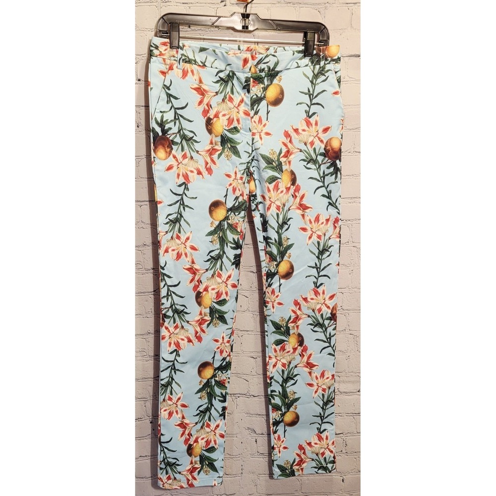 NWT  OVI Sz M New Light‎ Blue Floral Pants Straight Fit